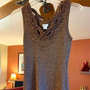Cache bronze metallic beaded tank top